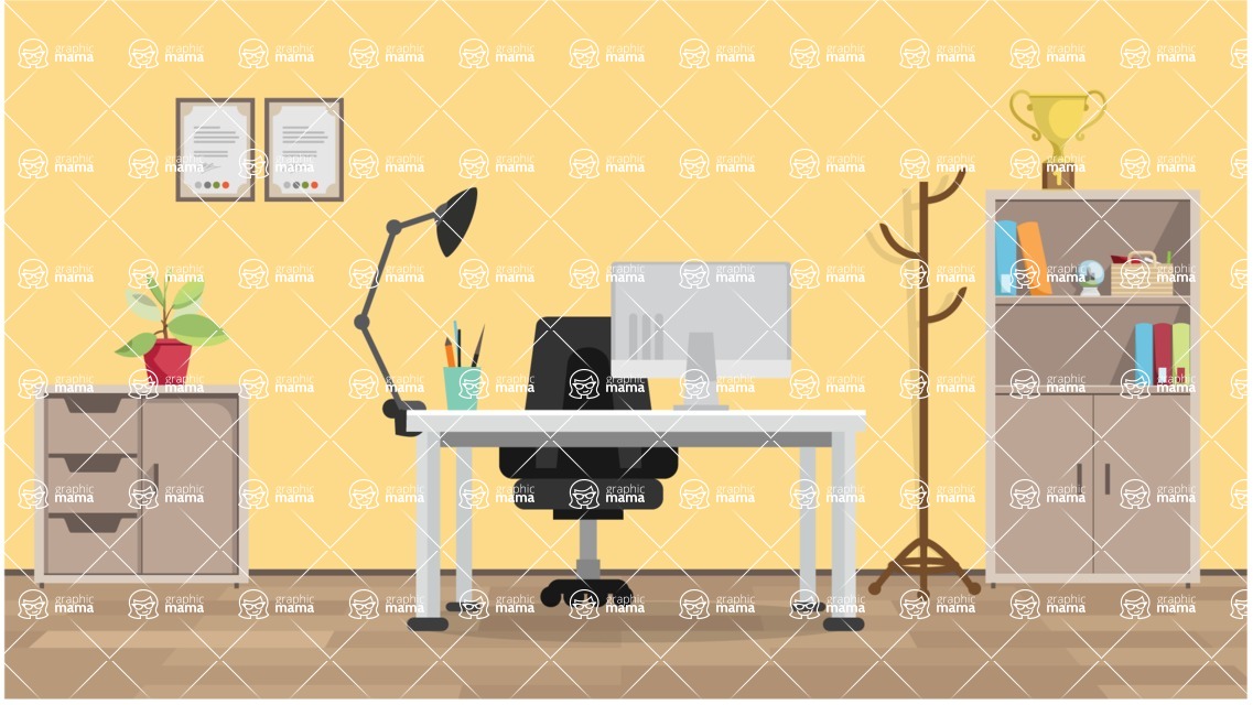 Room Backgrounds Vector Collection - Modern Office Room Vector Interior